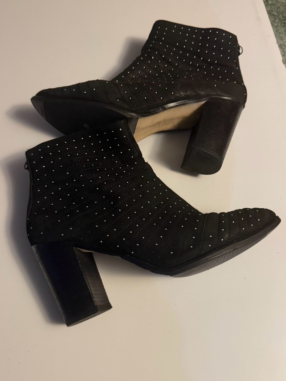 DKNY Black Studded Ankle Boots with Block Heel